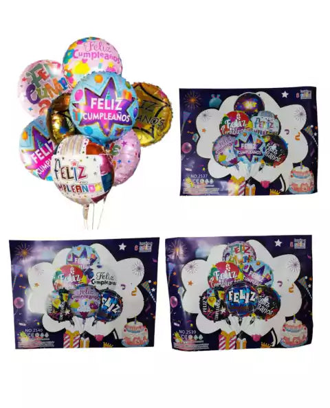 CL3-COMBO GLOBOS FELIZ CUMPLEAÑOS X 6 PCS