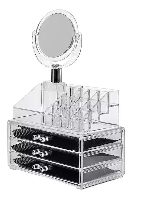 GMF-ORGANIZADOR DE MAQUILLAJE ACRÍLICO CON ESPEJO Y 3 CAJONES COD.HT-1205