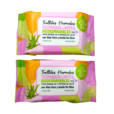 GMF-TOALLITAS HÚMEDAS DESMAQUILLANTES BIODEGRADABES PARA MAQUILLAJE A PRUEBA DE AGUA CON ALOE VERA Y ACEITE DE OLIVA COD.TYL1757