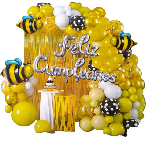 CL3-SET DE GLOBOS METALIZAODS Y LATEX COMPLETO DE ABEJITA