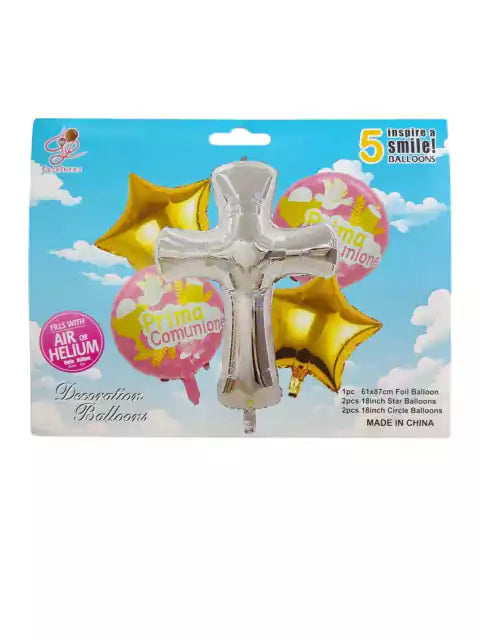 CL3-套装气球 x 5个 圣餐粉色十字架银色