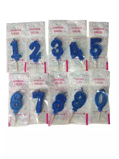 CL3-VELA NUMERO CON BRILLO AZUL elegir numero por whapsap