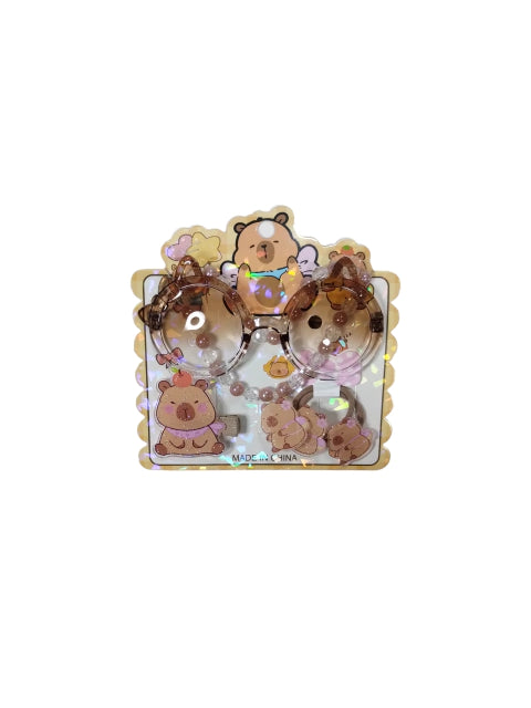 KIT CAPIBARA (ANTEOJOS, COLLAR, HEBILLA +COLITAS DE PELO) (COD. 55516)