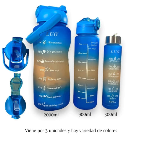 GMF-BOTELLAS DE AGUA X3 TAMAÑOS LUO
