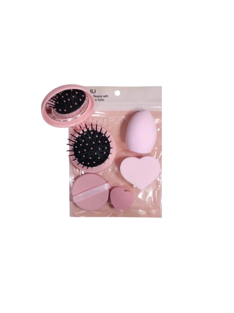ESPONJAS DE MAQUILLAJE + MINI CEPILLO DE PELO QIANLILI (COD. 25690)