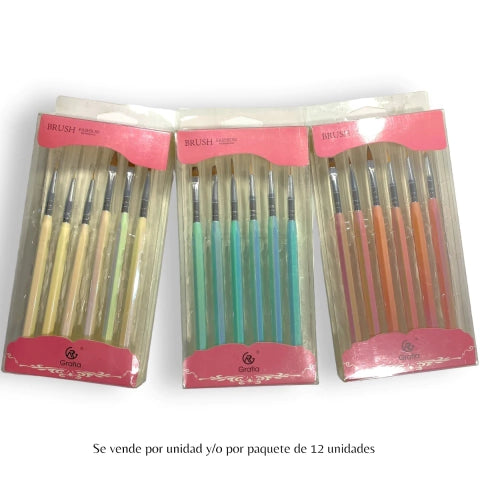 GMF-SET DE PINCELES PARA UÑAS X6 GRATIA BRUSH NAIL ART COD.76788