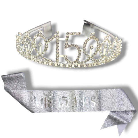 CL3-SET CORONA METAL + BANDA MIS 15 ANOS 3 COLORES