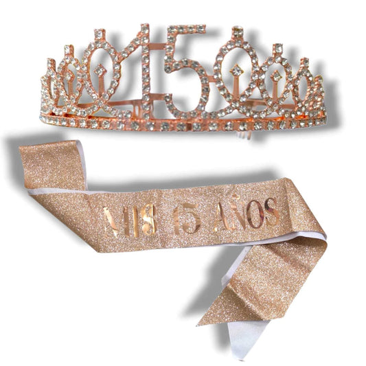 CL3-SET CORONA METAL + BANDA MIS 15 ANOS 3 COLORES