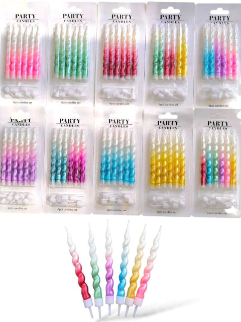 VELAS ONDULADAS BICOLOR X6 UNIDADES