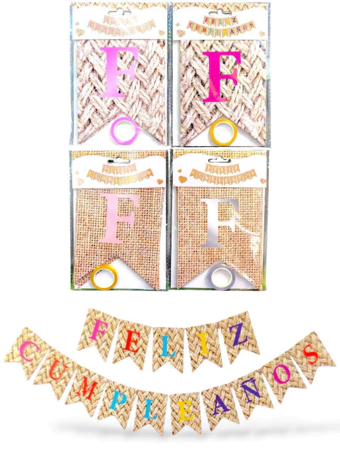 BANDERINES FELIZ CUMPLEANOS ESTILO; CUERDAS