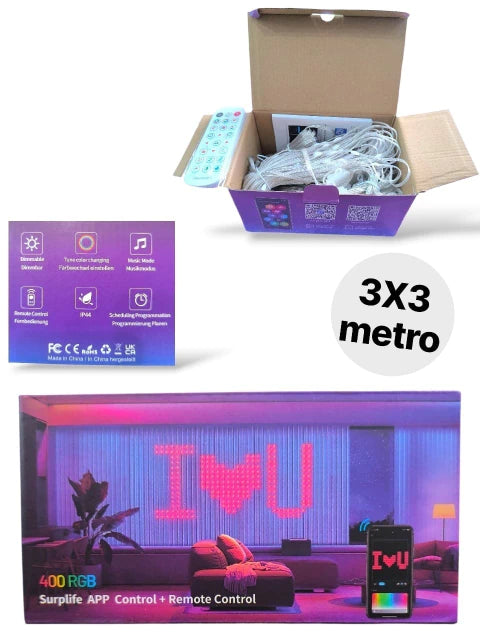 cortina led inteligente c/ control remoto 3X3