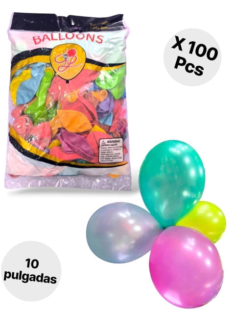 globos x100 de latex surtidos de 10 pulgadas