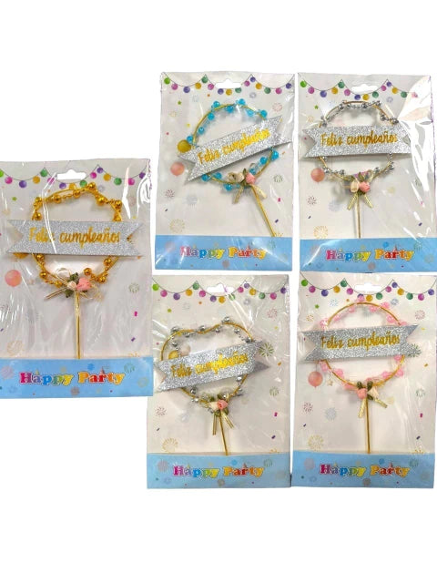 topper feliz cumpleanos con perlas